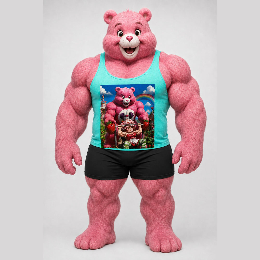 Care Bear & Strawberry Shortcake Tank in Aqua Heather, front view
