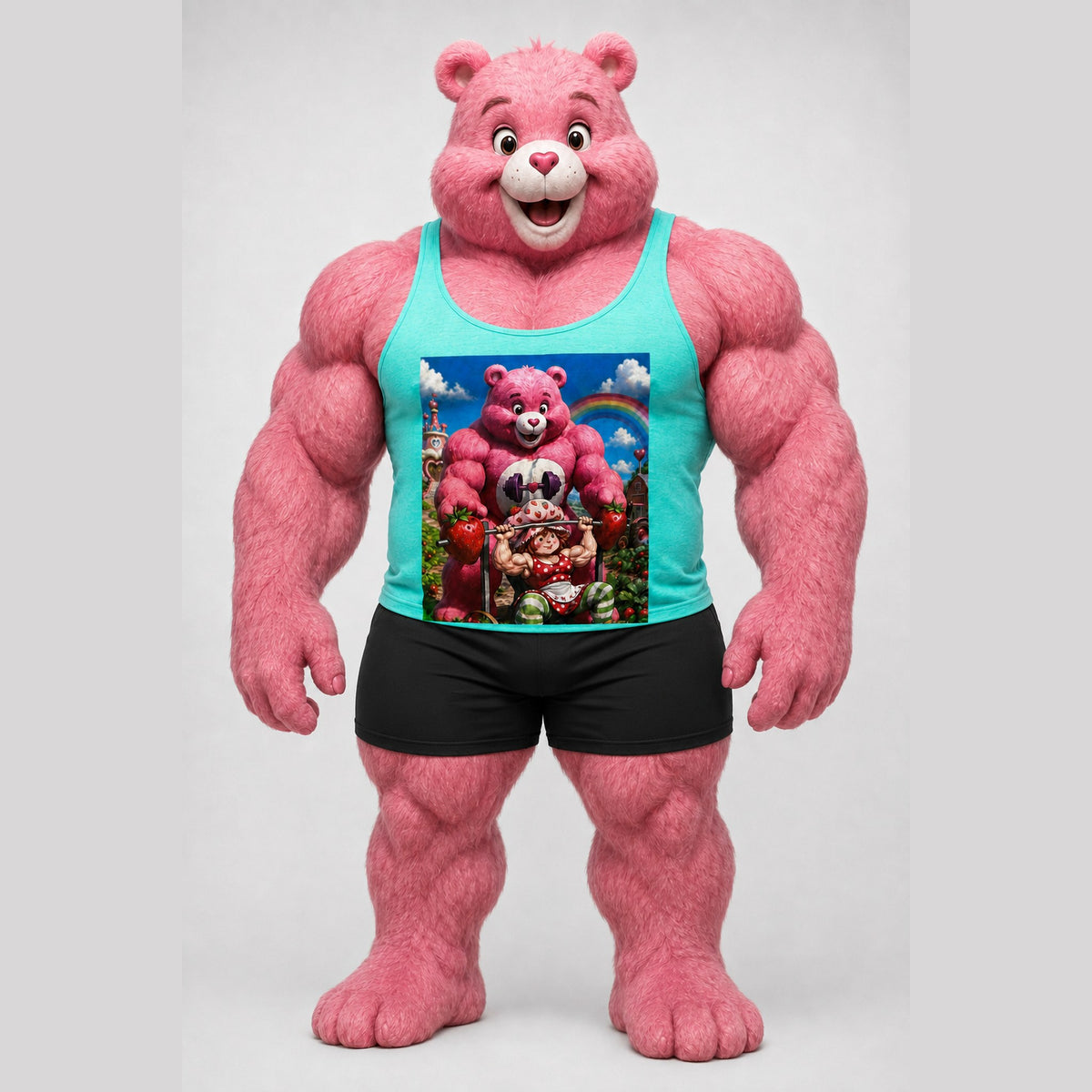 Care Bear & Strawberry Shortcake Tank in Aqua Heather, front view