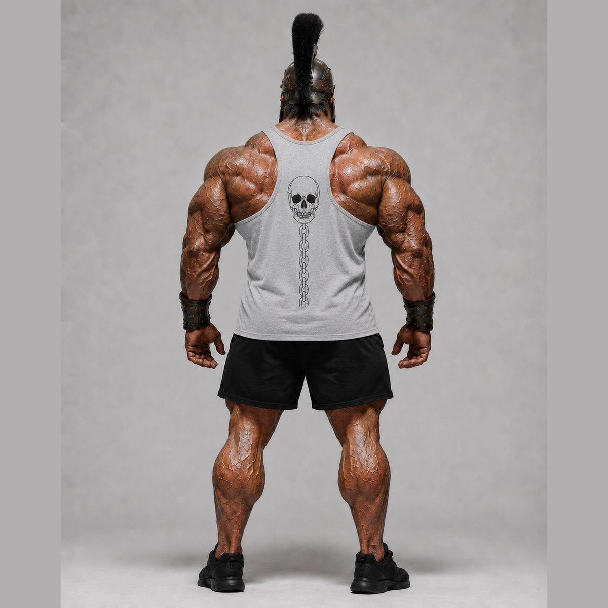 Racerback Skull Tank in Grey, back view